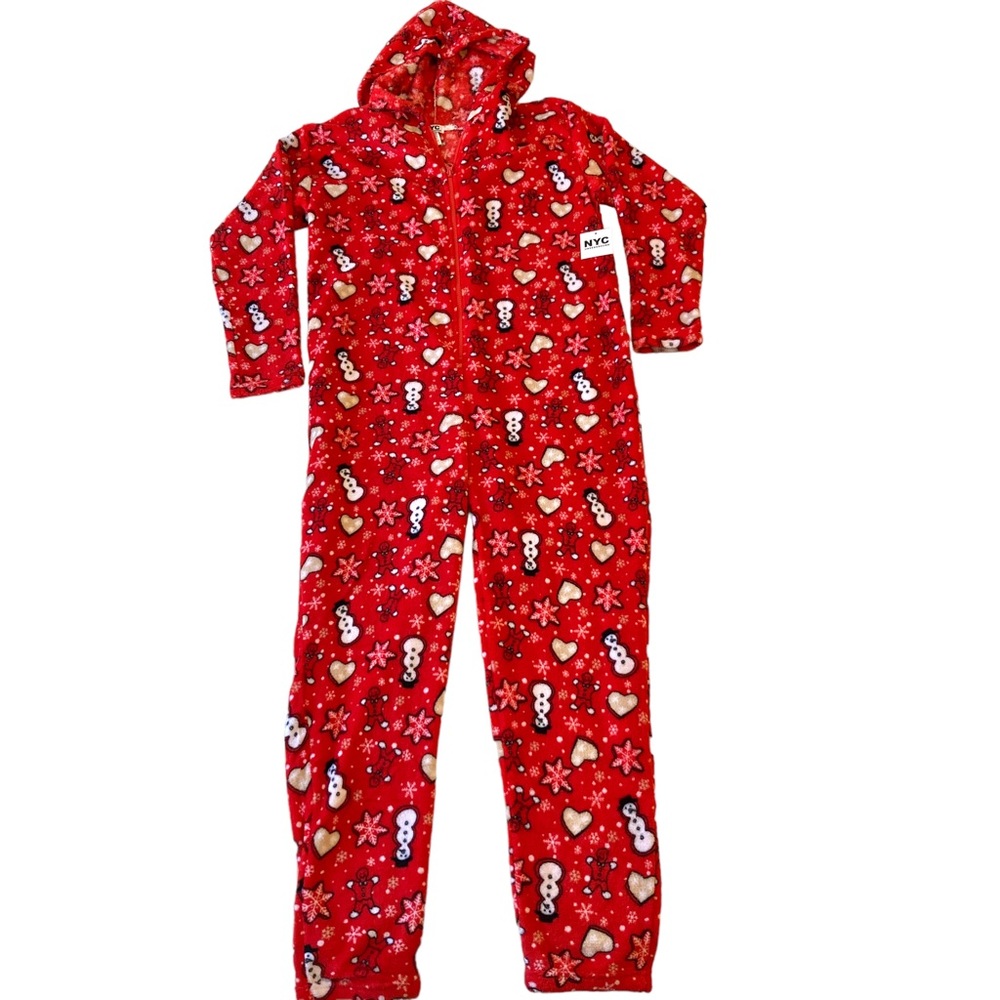 NYC underground adult Christmas pajama onesie one piece zip up hooded size L/XL - Picture 14 of 16